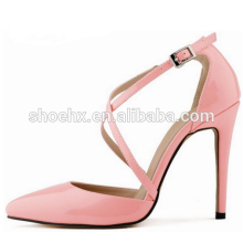 2016 plus récent rose femmes chaussures pompes, chaussures sexy Cross Straps femmes, beaux talons minces bout pointu femmes chaussures